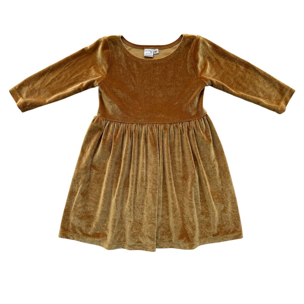 Peyper Kids Gold Velvet 3/4 Sleeve Dress Size 5T